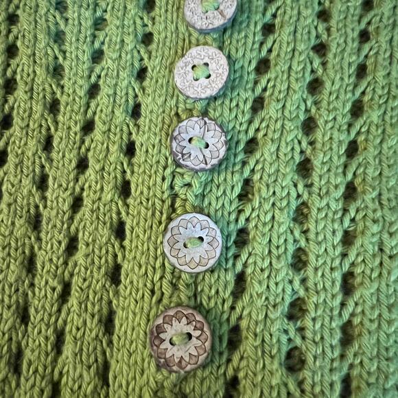 Pure Handknit Women's Canadian Loose Knit Cotton Green Sweater Cardigan M - Picture 6 of 11